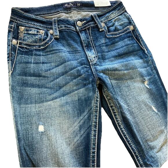 MISS ME Womens CROSS Mid Rise Bootcut Jeans 30 34 NWT Jeweled Distressed Western - Picture 6 of 11